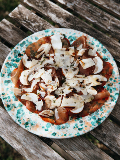 Bresaola et carpaccio de cèpes