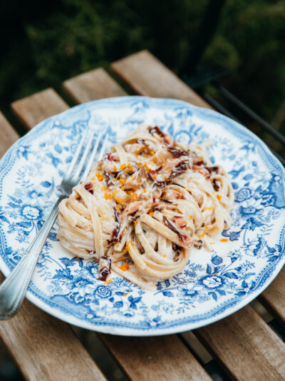 Linguine au radicchio, orange et ricotta