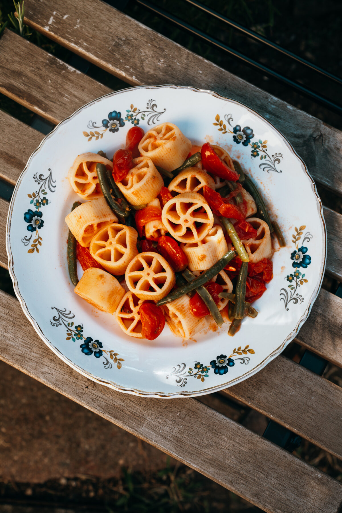 pâtes tomates cerises et haricots verts