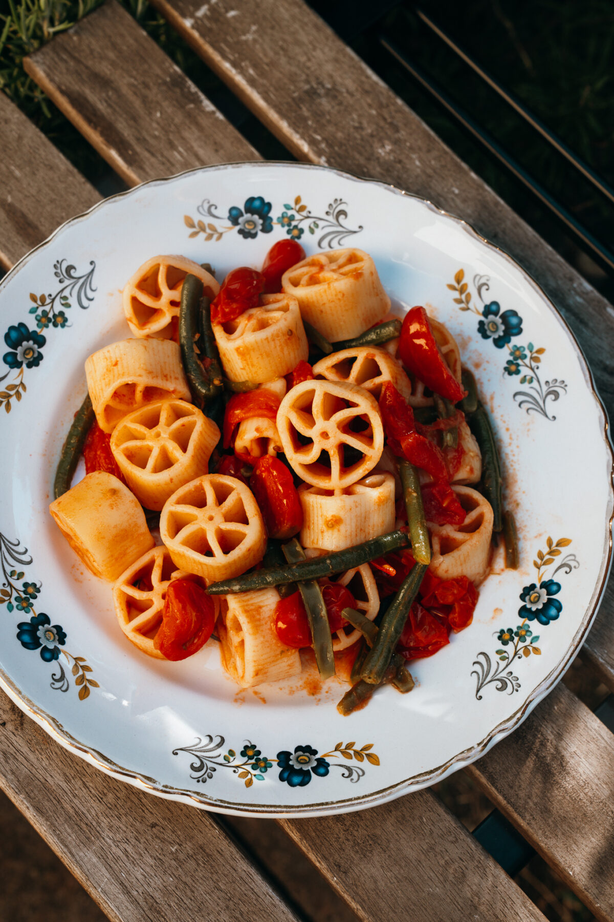 pâtes tomates cerises et haricots verts