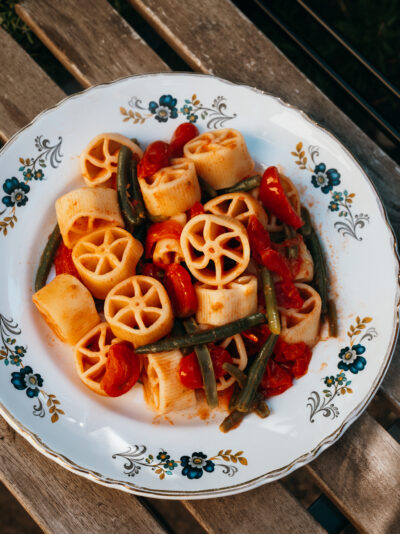 Pâtes aux tomates cerises et haricots verts